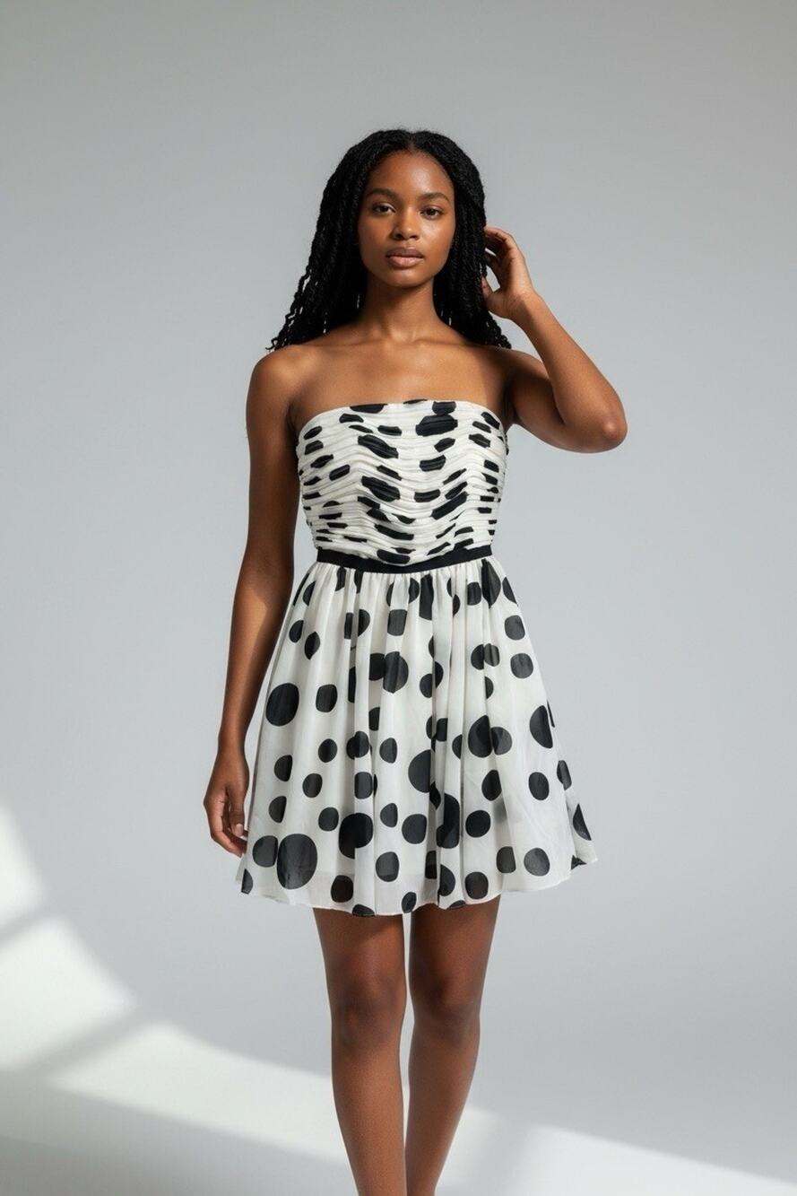 Guess Dress Mini Dress Strapless Tube Dress Polka Dot Dress Size 0 White Black